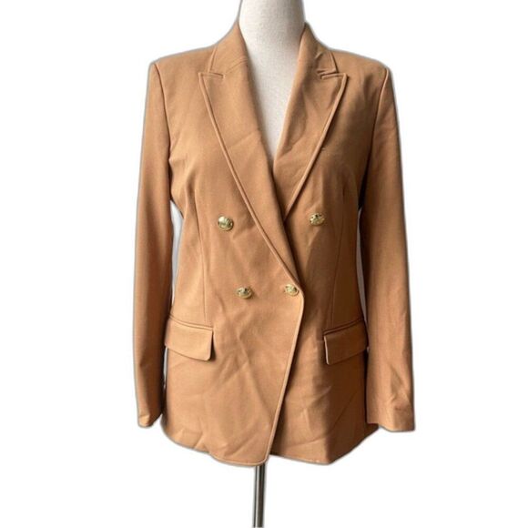 Elie tahari tan with gold button double breasted women's blazer size Medium - Picture 1 of 6